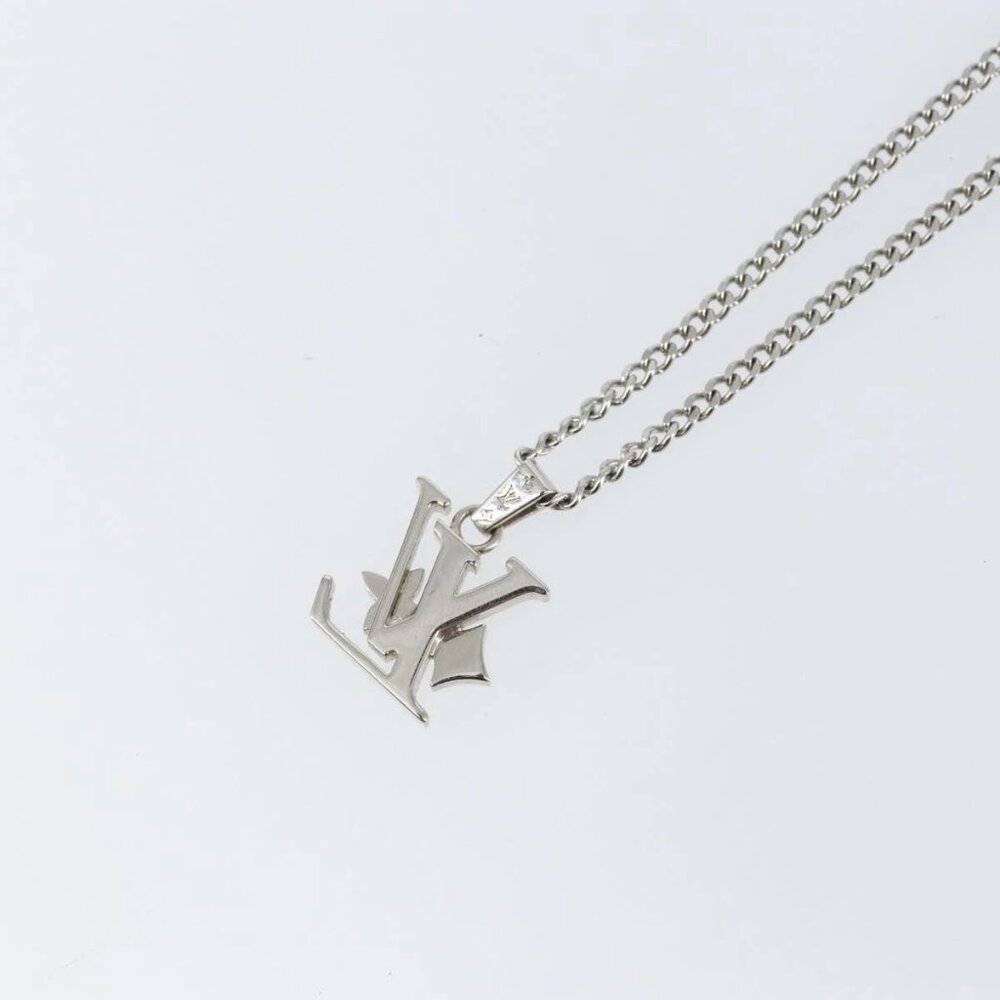 LOUIS VUITTON Monogram Row Necklace metal Silver M02254 LV Auth 143366 - Picture 3 of 16